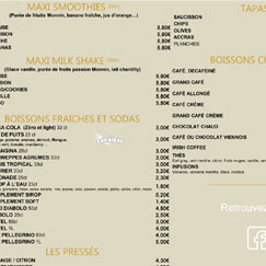 la carte des boissons chaudes de la Cabane - les Tamarins à Vauville